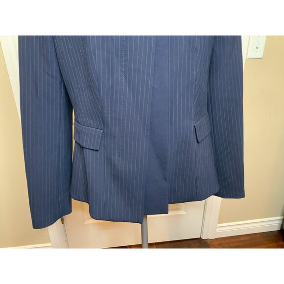 Hugo Boss Jadela1 Navy Blue & Thin Gray Pinstripe Button-Up Jacket, Size 12 - Picture 3 of 11